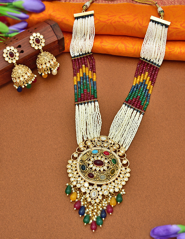 Navaratna Beads Chain Pendant Set
