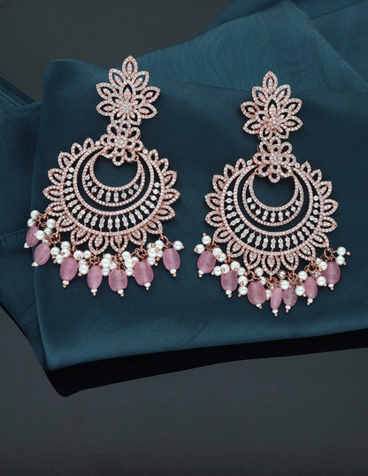 Rose Gold Polish Zircon Dangler Earrings