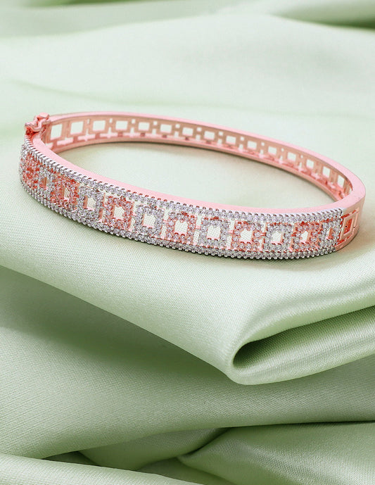 Designer Zirconia RoseWhite Polish Kada Bracelet