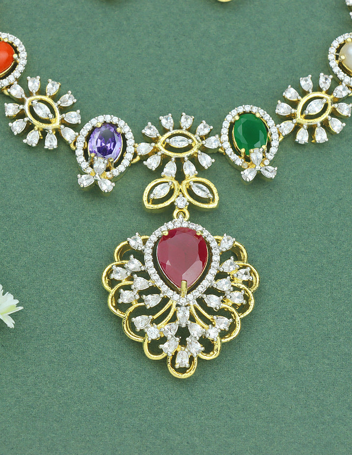 Designer GJ Navaratna Necklace Set Violet & Purple Designer Fashion