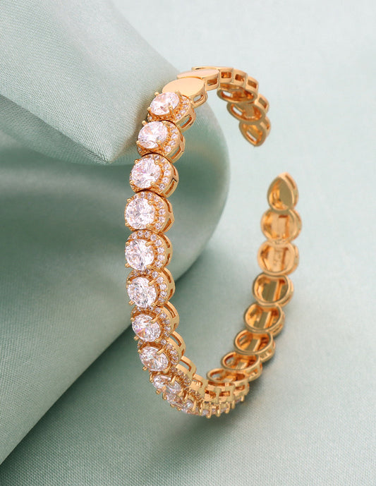 Zirconia Gold Polish Kada Bracelet