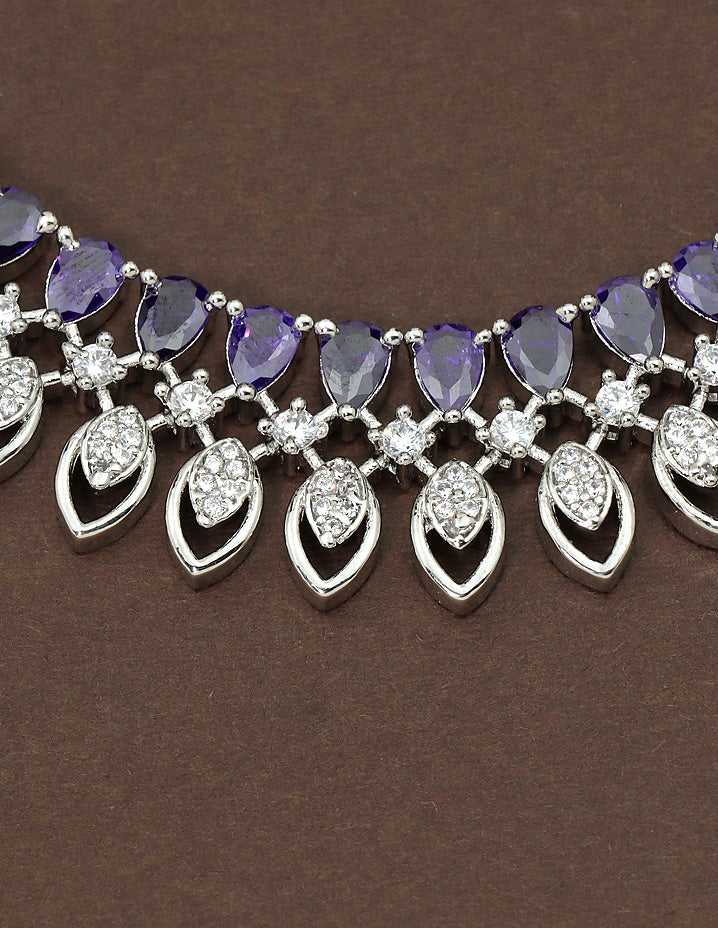 Designer Rhodium Polish Amethyst Zirconia Necklace Set