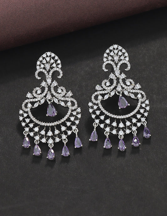 Designer Zirconia Amethyst Royale Chandbali Earrings