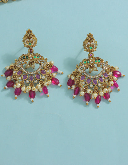 Designer Elegant Ruby Matt Kempu Necklace Set