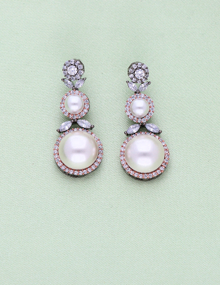 Designer BlackRose Plated Zirconia Pearl Necklace Set