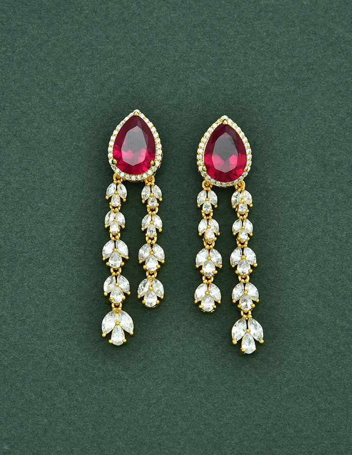 Designer Gold Plated Zirconia 3 Layered Long Haaram