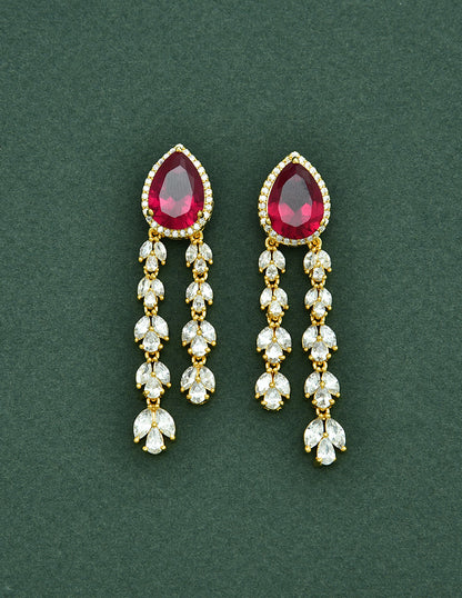 Designer Gold Plated Zirconia 3 Layered Long Haaram