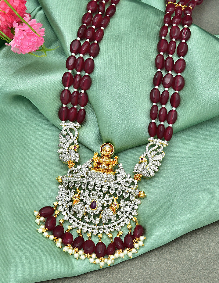Lakshmi Devi Pendant with 3 Layered Beads Long Haaram