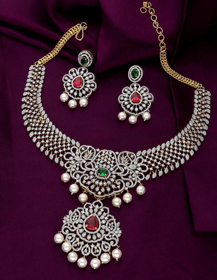 Designer GJ Polish Zirconia Necklace Set