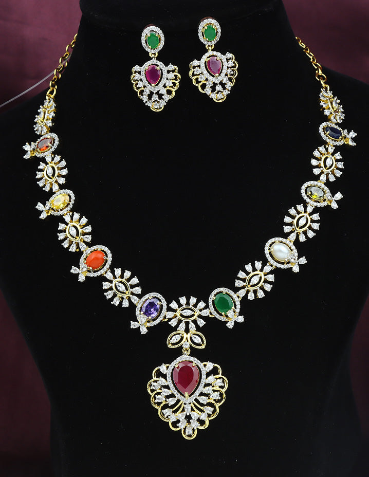 Designer GJ Navaratna Necklace Set Violet & Purple Designer Fashion