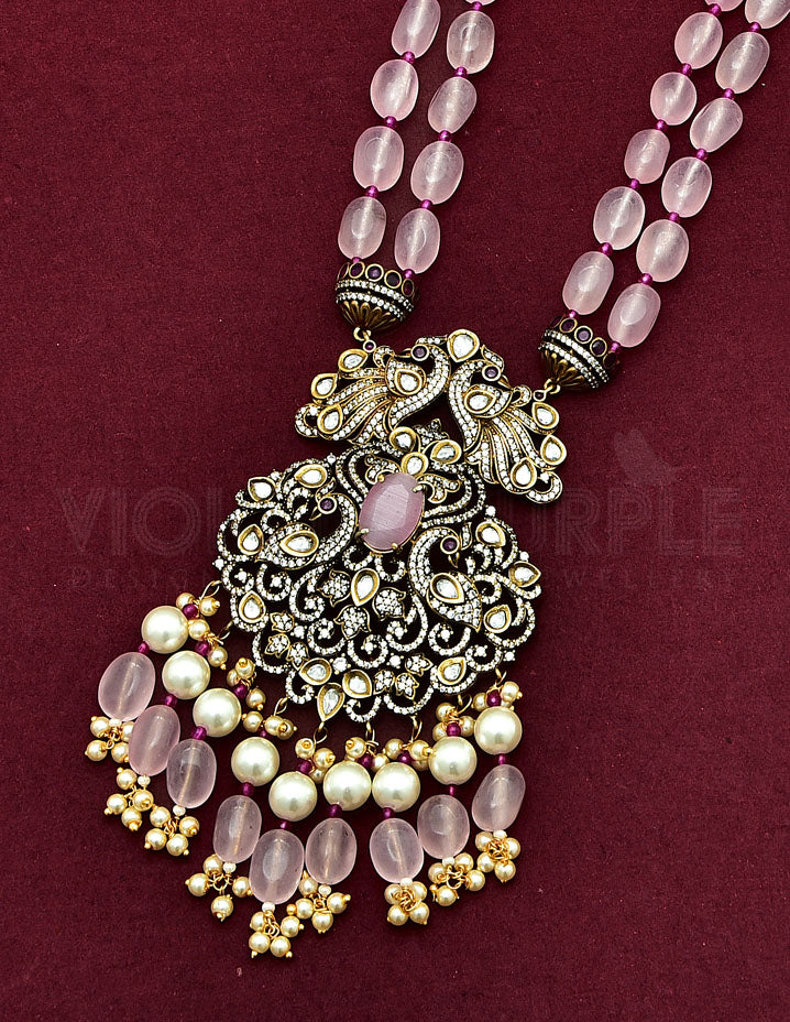 Multilayered Victorian Peaocock Pattern Beads Long Haaram
