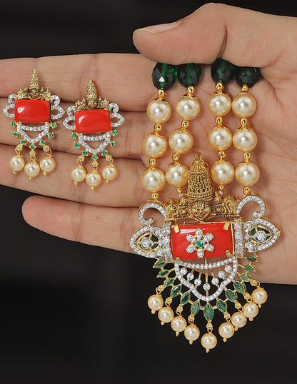 Designer Zirconia Divine Coral Lakshmi Beads Mala