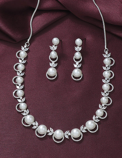 Designer Zirconia Pearl Necklace Set