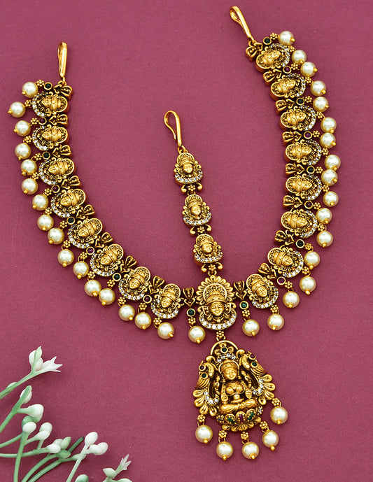 Designer Antique Lakshmi Devi Floral Kempu Damini
