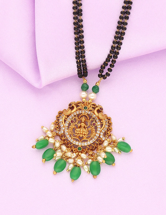 Designer Lakshmi Devi Black Bead Mangalsutra