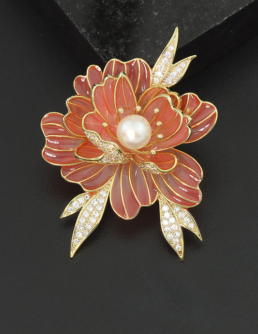 Designer Ceramic Pink Rose Saree Pin