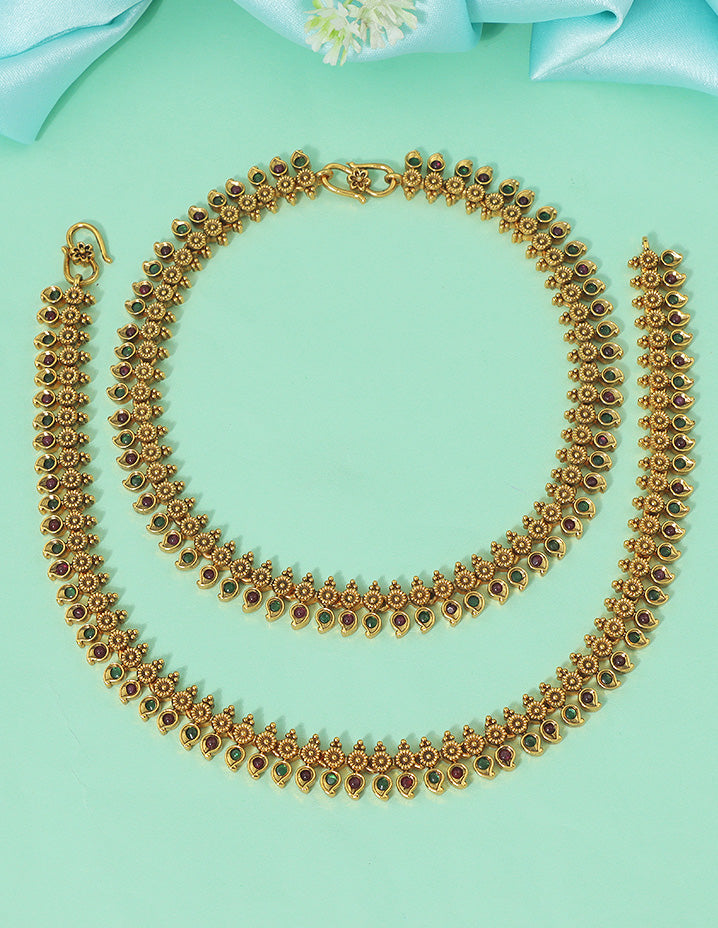 Designer Royal Bloom Kempu Anklets