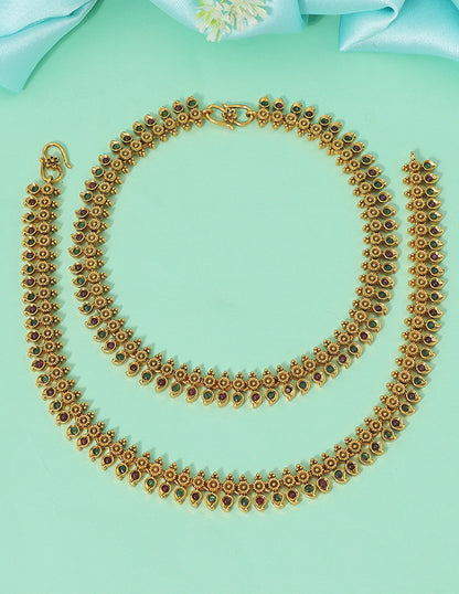 Designer Royal Bloom Kempu Anklets