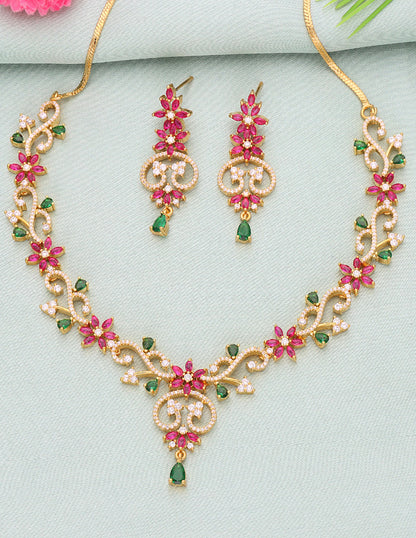Floral Design Zirconia CZ Necklace Set