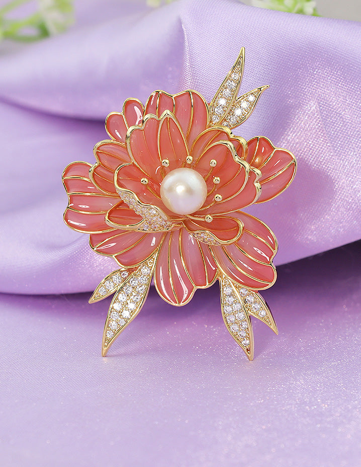 Designer Ceramic Pink Rose Saree Pin