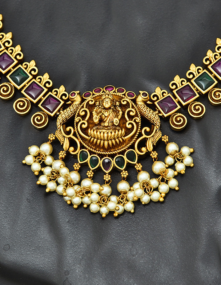 AntiqueLakshmi Devi Kempu Necklace Set