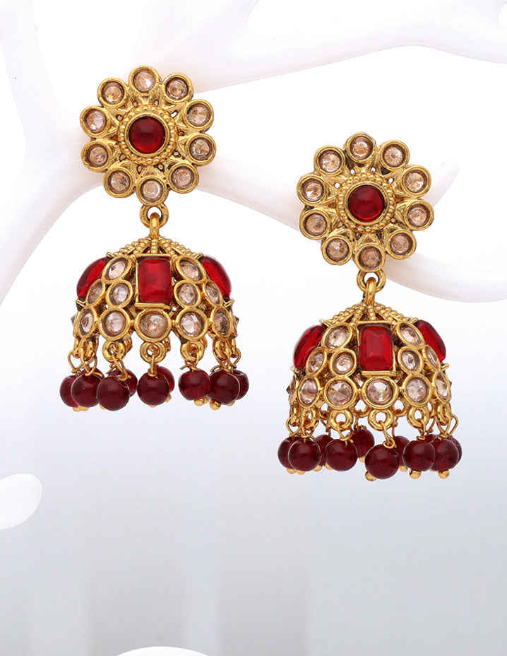 Gold Polish Designer Maroon Color Earrings