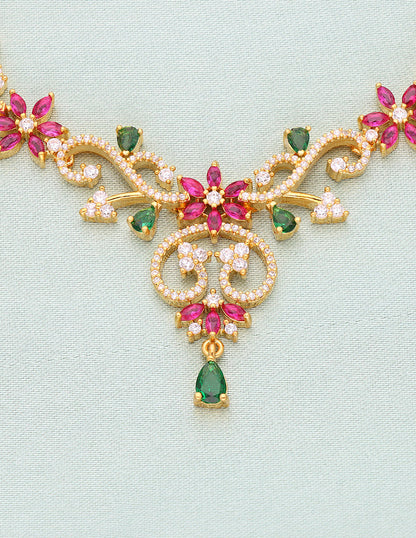Floral Design Zirconia CZ Necklace Set