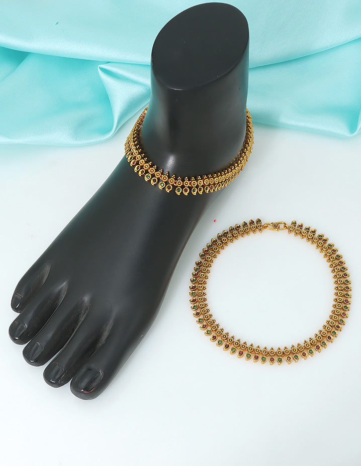 Designer Royal Bloom Kempu Anklets