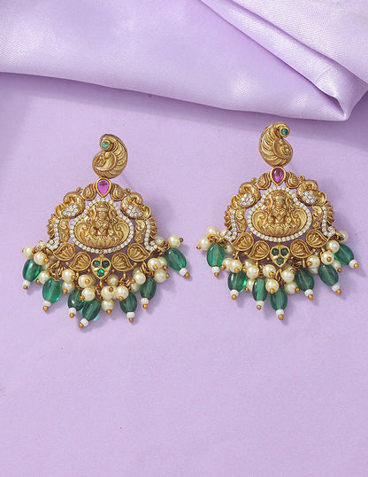 Designer Lakshmi Devi Emerald Matt Kempu Necklace Set