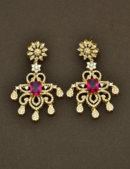 Designer Gold Plated Zirconia 3 Layered Long Haaram