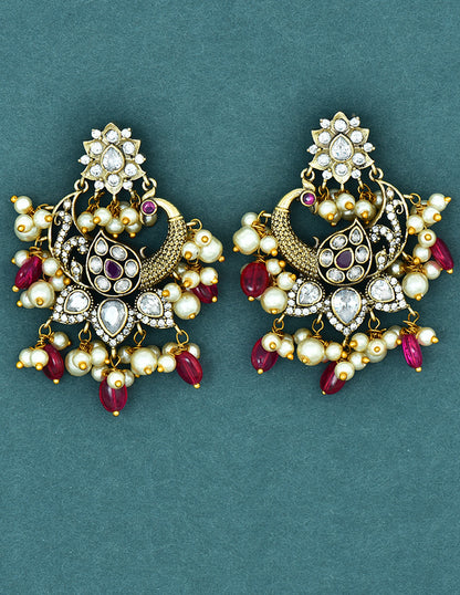 Designer Victorian ChandBali Earrings With Ruby Beads