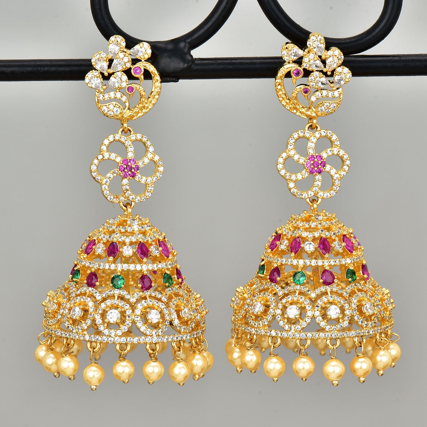 Floral Zirconia Jhumka Earrings