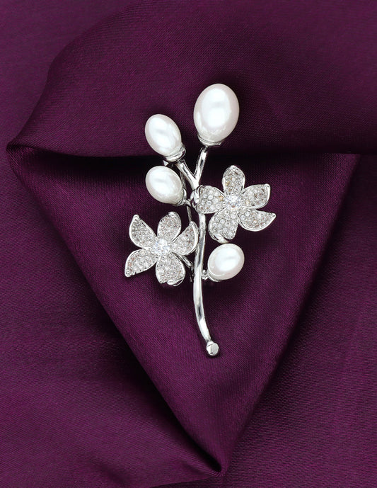 Zirconia Rhodhium Polish Saree Pin