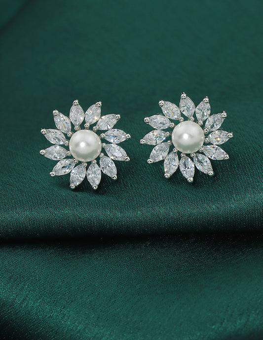 Designer Zirconia Floral Stud Earrings