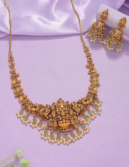Designer Elegant Lakshmi Devi Matt Kempu Necklace Set
