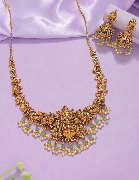 Designer Elegant Lakshmi Devi Matt Kempu Necklace Set