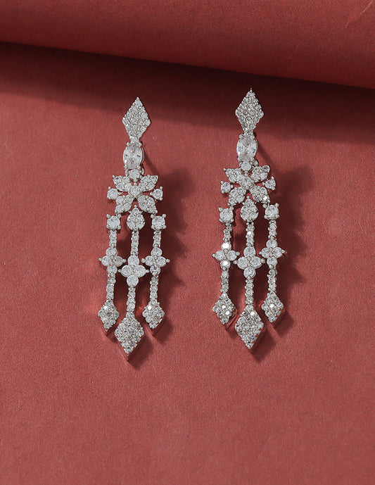 Designer Zirconia Floral Cascade Sparkle Earrings