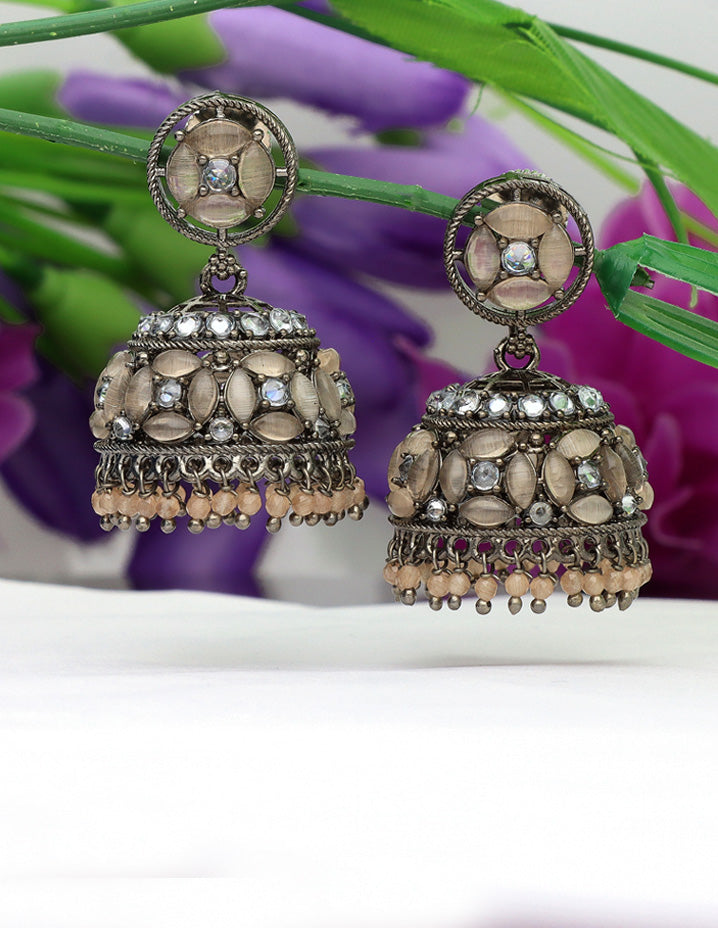 Designer Black Metal Fancy Jhumka Earrings