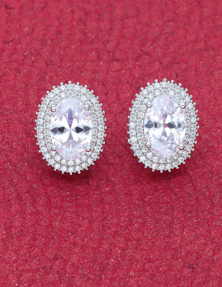 Zirconia Rhodhium Polish Stud Earrings