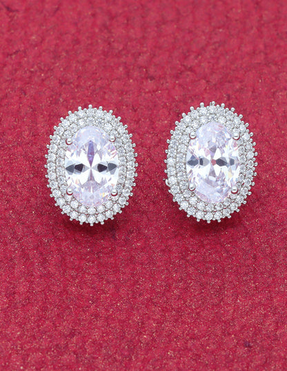 Zirconia Rhodhium Polish Stud Earrings