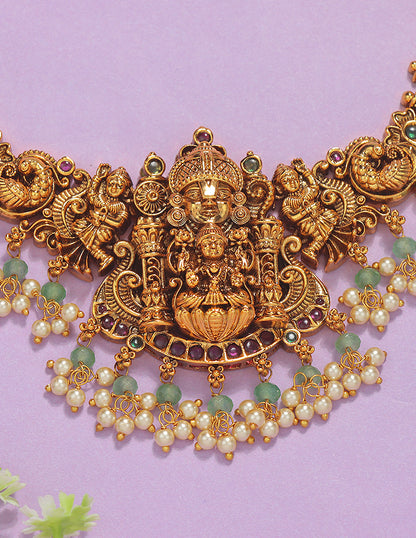 Designer Elegant Lakshmi Devi Matt Kempu Necklace Set
