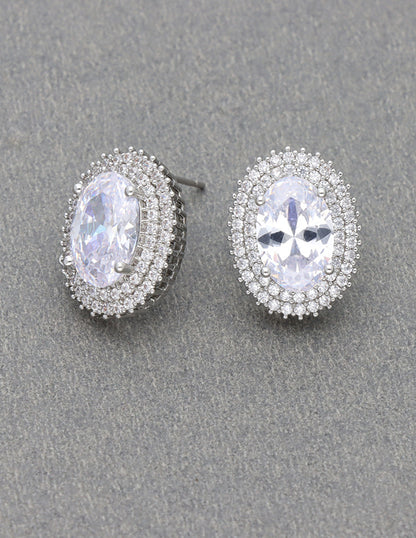Zirconia Rhodhium Polish Stud Earrings