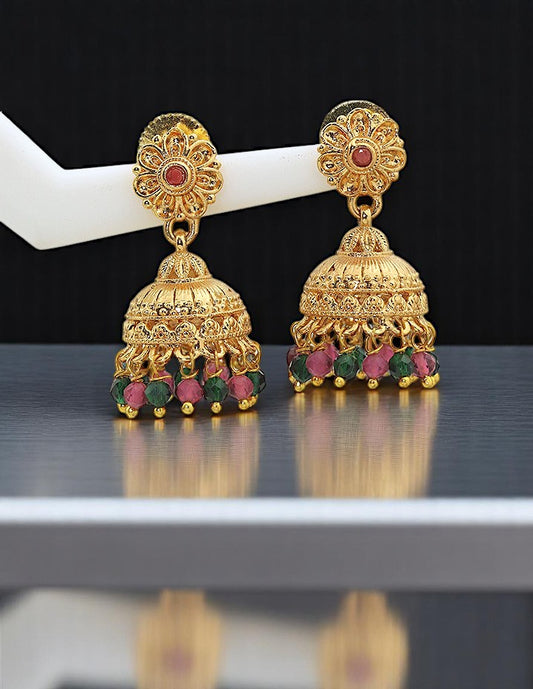 Designer Ruby and Emerald Jhumka Earrings