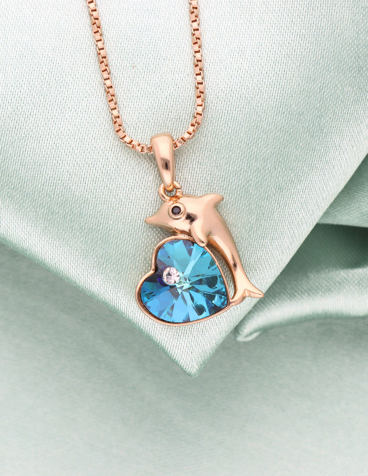 Swarovski Crystal Dolphin Heart Chain Pendant