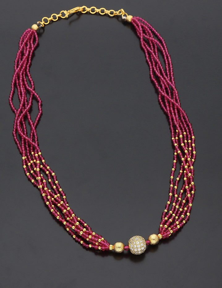 Designer Zirconia Rani Pink Crystal Beads Mala