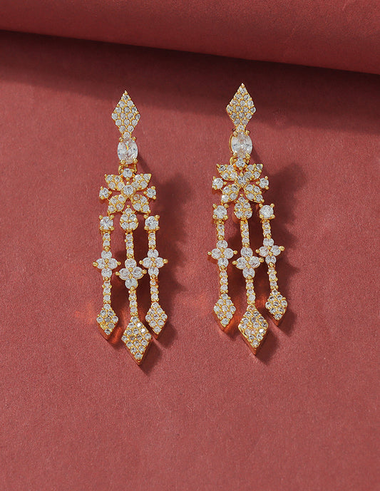 Designer Zirconia Floral Cascade Sparkle Earrings