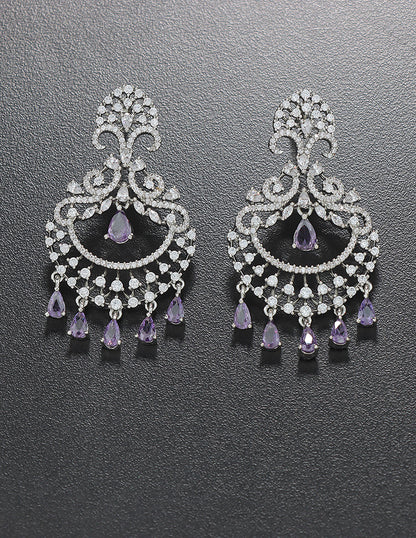 Designer Zirconia Amethyst Royale Chandbali Earrings