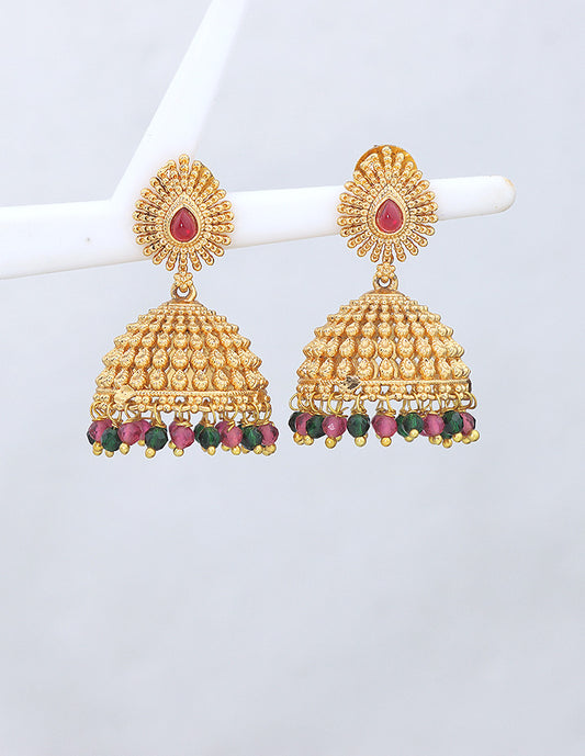 Designer Ruby and Emerald Jhumka Earrings