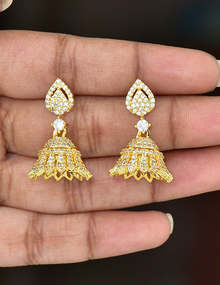 Designer Zirconia Gold Polish Royal Jhumkas