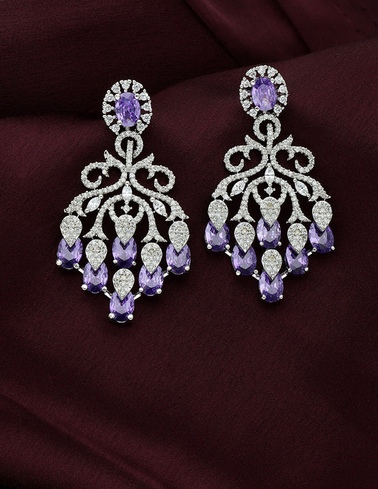 Designer Zirconia Purple Stone Dangler Earrings